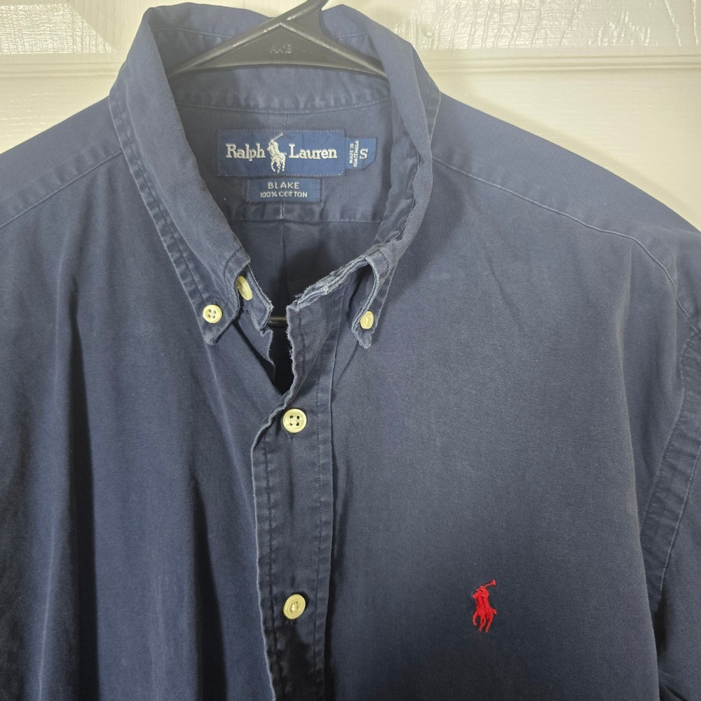 Ralph Lauren Blake Men's Small Navy Blue 100% Cotton Button Down Shirt Red Pony